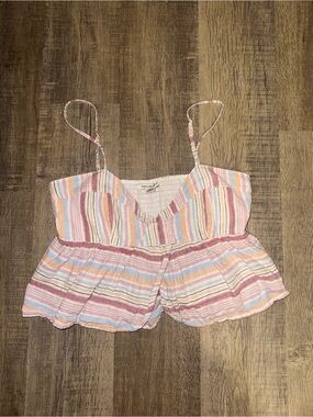 American Eagle Outfitters Pastel Striped Pink Blue Peach Tank Top